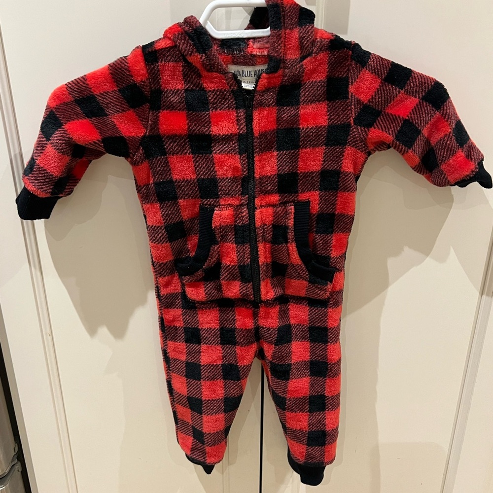 Little blue house Hatley 6-12m Red and Black Plaid Baby romper